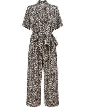 Yumi' Leopard Print Pleated Fabric Jumpsuit - Grey