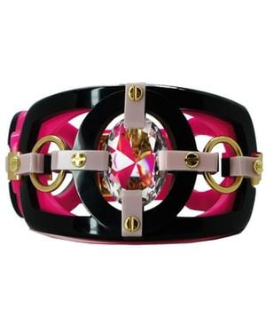 Gissa Bicalho Handmade Acrylic Bracelet Cutted Stone Oval - Red