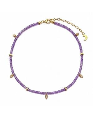 Aurozia Lotus Within Vermeil Starlit Moon Amethyst Choker Necklace & Bracelet - Metallic