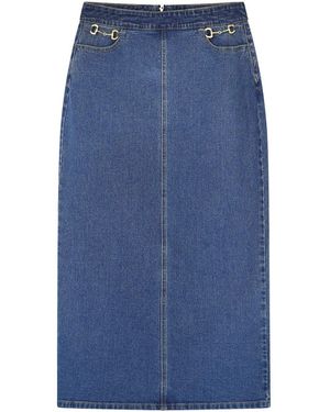 Rave on Trend Horsebit Denim Skirt - Blue