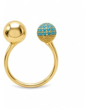 By Ozge Pave Plated Adjustable Open Ring – Ocean Orbit - Metallic