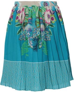 Conquista Tropical Print Pleated Skirt – - Blue