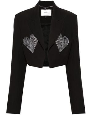 Nissa Crystal-Embellished Blazer Cropped - Black