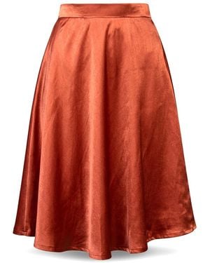 Stovaria Vegan Peel Silk Knee Length A Line Skirt - Orange