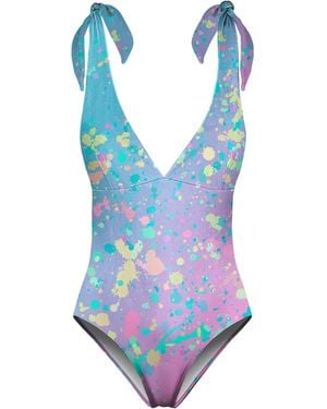 Aloha From Deer Splashed One Piece Swim Suit - Blue