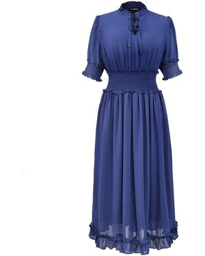 Smart and Joy Chiffon Dress With Smocks And Small Ruffles - Blue