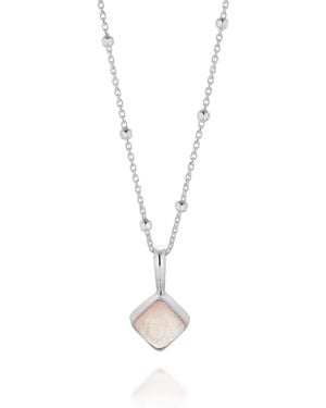 Nellou Jewellery Rose Quartz Diamond Necklace Sterling - Metallic
