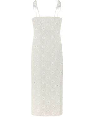 Nocturne Ecru Stone Embroidered Dress - White