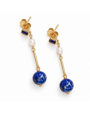Way to Chic Petite Lapis Lazuli & Freshwater Pearl Earrings - Blue