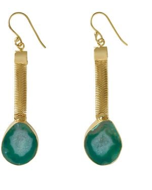 YAA YAA LONDON Geode Drop Gemstone Earrings - Green