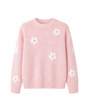 Yumi' Relaxed Jumper With Crochet Flowers - Pink