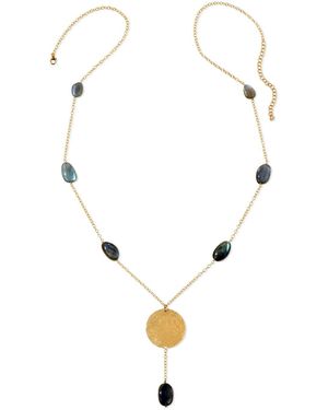 Heather Hawkins Jewelry Hand Hammered Coin Gemstone Drop Y Necklace - Metallic