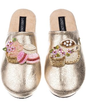 Laines London Softie Slippers With Macaroon Brooches - Metallic