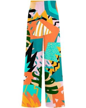 Aloha From Deer Tropical Abstract Long Loose Pants - Blue
