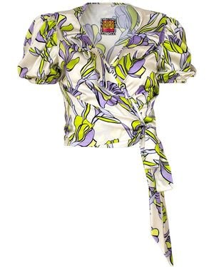 Lalipop Design Floral Pattern Double-breasted Satin Blouse - Multicolour