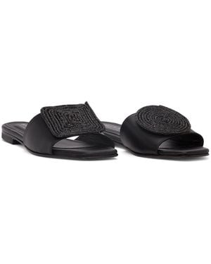 Beautiisoles by Robyn Shreiber Made in Italy Adeline Leather Flat Sandal Comfortable & Sexy Work & Valentine Evening Slide - Black