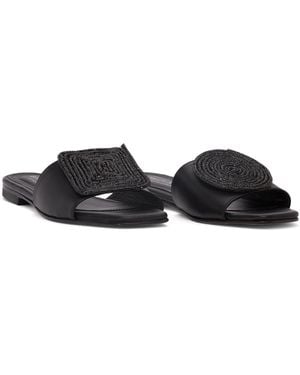 Beautiisoles by Robyn Shreiber Made in Italy Adeline Leather Flat Sandal Comfortable & Sexy Work & Valentine Evening Slide - Black