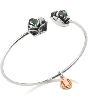 Unaloe Sterling Rigid Bracelet Rocks With Natural Emerald – Handmade Italian Jewelry - Metallic