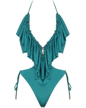 ANTONINIAS Hortenzis Ruffled One-Piece Swimsuit With Adjustable Zip - Blue