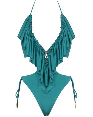 ANTONINIAS Hortenzis Ruffled One-Piece Swimsuit With Adjustable Zip - Blue