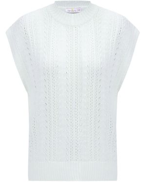 Peraluna Sima O-Neck Openwork Knit Blouse - White