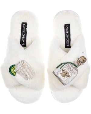 Laines London Neutrals Classic Laines Slippers With Agave Tequila Brooches - White