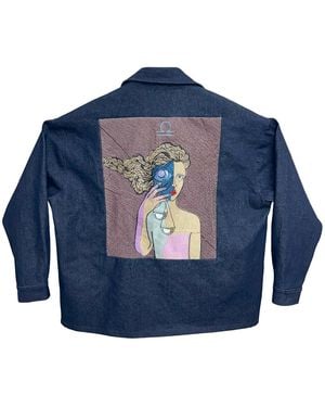 Zasta Studio Zodiac Libra Denim Embroidered Coat Jacket - Blue