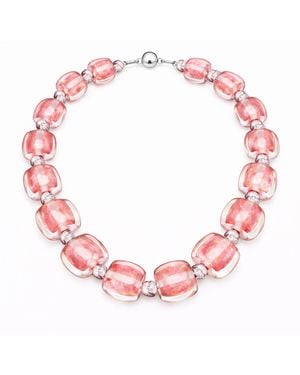 Gold & Honey Beaded Lucite Necklace For Brunch - Pink