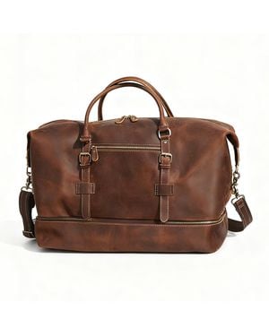 Touri Genuine Leather Duffel With Suit Compartment - Brown
