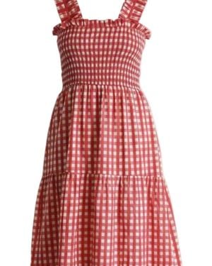 La Mandarine Gingham Midi Dress With Pockets. Cotton Summer Midi Dress Rosa - Red