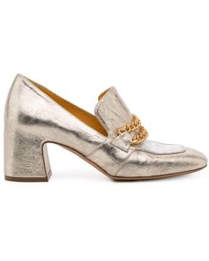 Madison Maison Leather Mid Heel Loafer W/Chain - White