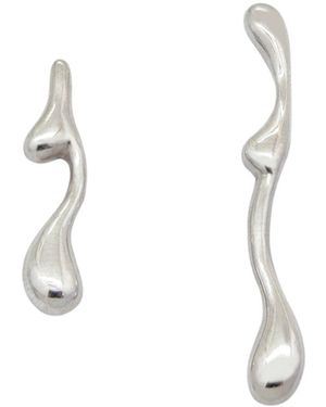Daria Pacelli Jewelry Caribou Small Asymmetrical Sterling Statement Earrings - Metallic