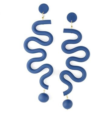 By Chavelli Tube Squiggles Dangly Statement Earrings - Blue