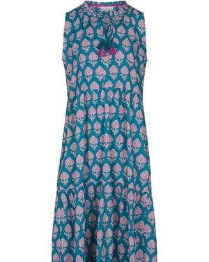 La Mandarine Block Printed Summer Maxi Dress With Pockets Nina - Blue