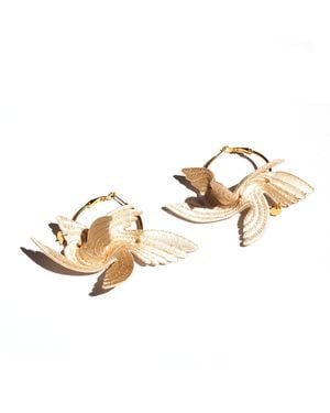 Nana Watanabe Joy Little Bird Embroidery Earrings - Metallic