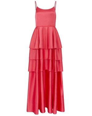 Sour Figs Tiered Ruffled Satin Maxi Dress