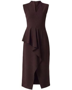 BLUZAT Asymmetrical Midi Dress With Decorative Ruffle - Purple