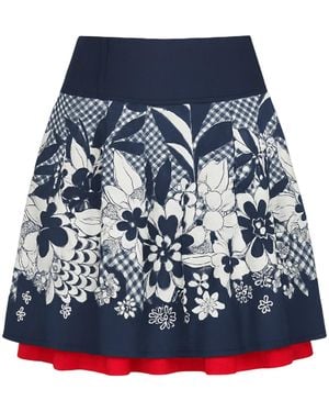 Conquista Floral Skirt With Underskirt & Denim Waist – Cotton Poplin - Blue