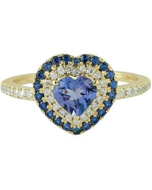Artisan 18k Yellow Gold Diamond Heart Shape Ring Blue Sapphire Tanzanite Gemstone Jewellery