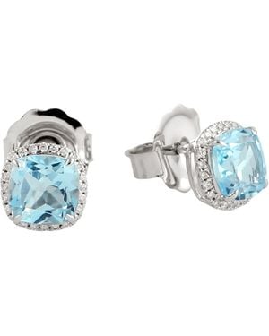 Artisan 14K Cushion Topaz & Diamond Halo Stud Earrings - Blue