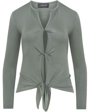 Mandragora Khaki Viscose Top With Woven Openings - Green