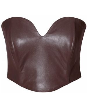 AGGI by HALEWSKI Lara Chocolate Vegan Leather Crop Corset - Brown