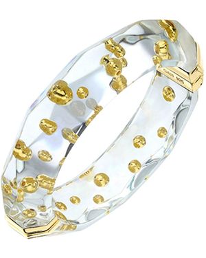 Gold & Honey Clear Lucite Faceted Bangle With Beads - Metallic