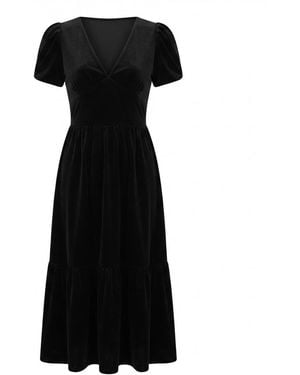 Yumi' Velvet Midi Dress - Black