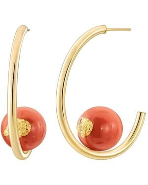 Gold & Honey Beaded Lucite Hoop Earrings - White