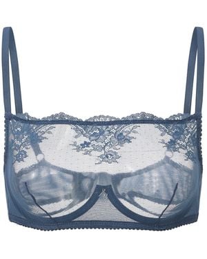 Amour D'agnette Kim High Neck Sheer Lace Underwire Bra- Jeans - Blue