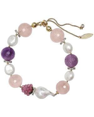 Farra Baroque Pearls With Rose Quartz Amethyst And Raspberry Bracelet - Pink