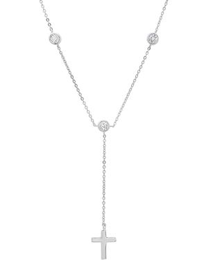 Kylie Harper Sterling Bezel-Set Diamond Cz Cross Y Necklace - Metallic