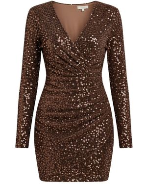 LAtelier London Chocolate Sequin Ruched Wrap Short Dress - Brown