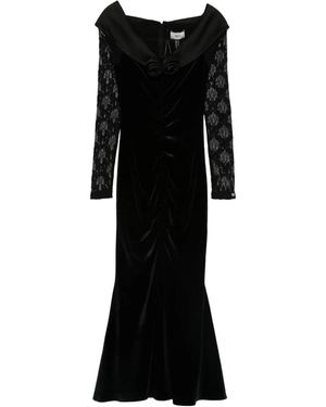 Nissa Floral-Appliqué Velvet Midi Dress - Black